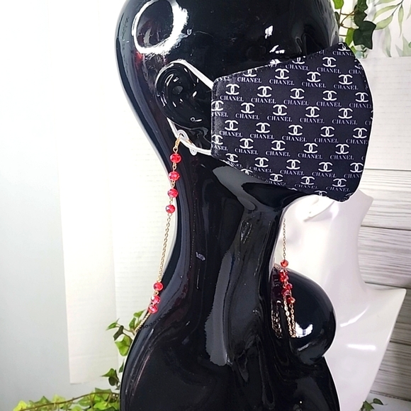 Gold with Mystic AB Crystal Bead Multi Use Chain Mask Eyeglass or ID Holder… - Picture 4 of 8